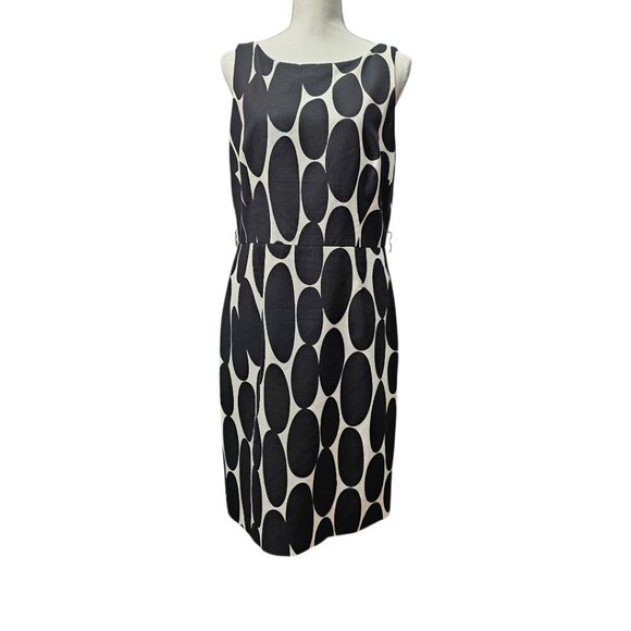 Ann Taylor Retro Cotton Silk Geometric Black And White Cocktail Midi Dress - Picture 1 of 8